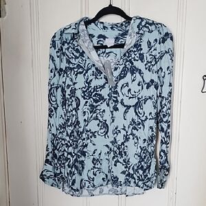 Chico's Blue and White Patterned Blouse